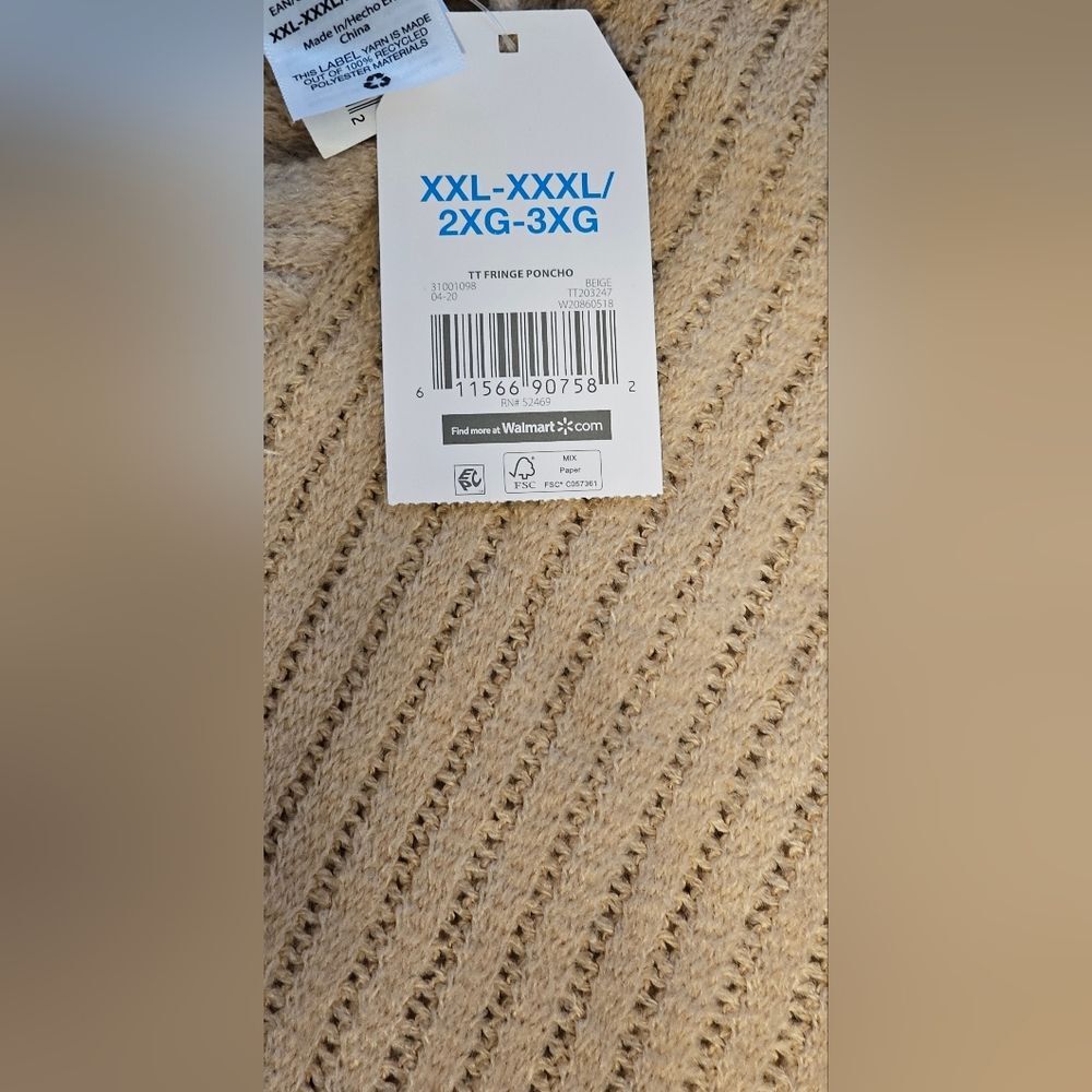 Time & Tru NWT Women's XXL-XXXL, Boho,Cottagecore, Ribbed Fringe Poncho Comfy - Picture 7 of 12